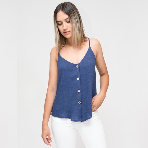 Blue Button Down Tank Top - Picture 2 of 6